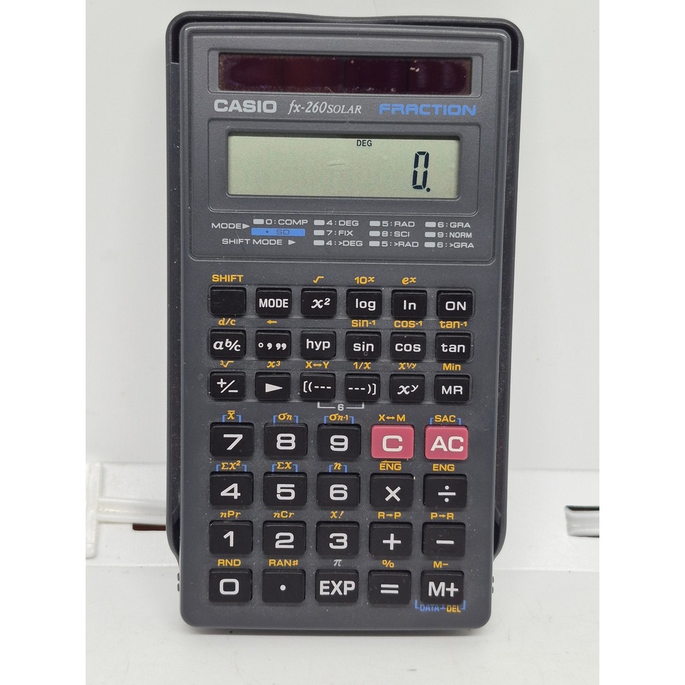 Casio fx-260 Solar Scientific Fraction Calculator Gray Slide Cover Handheld